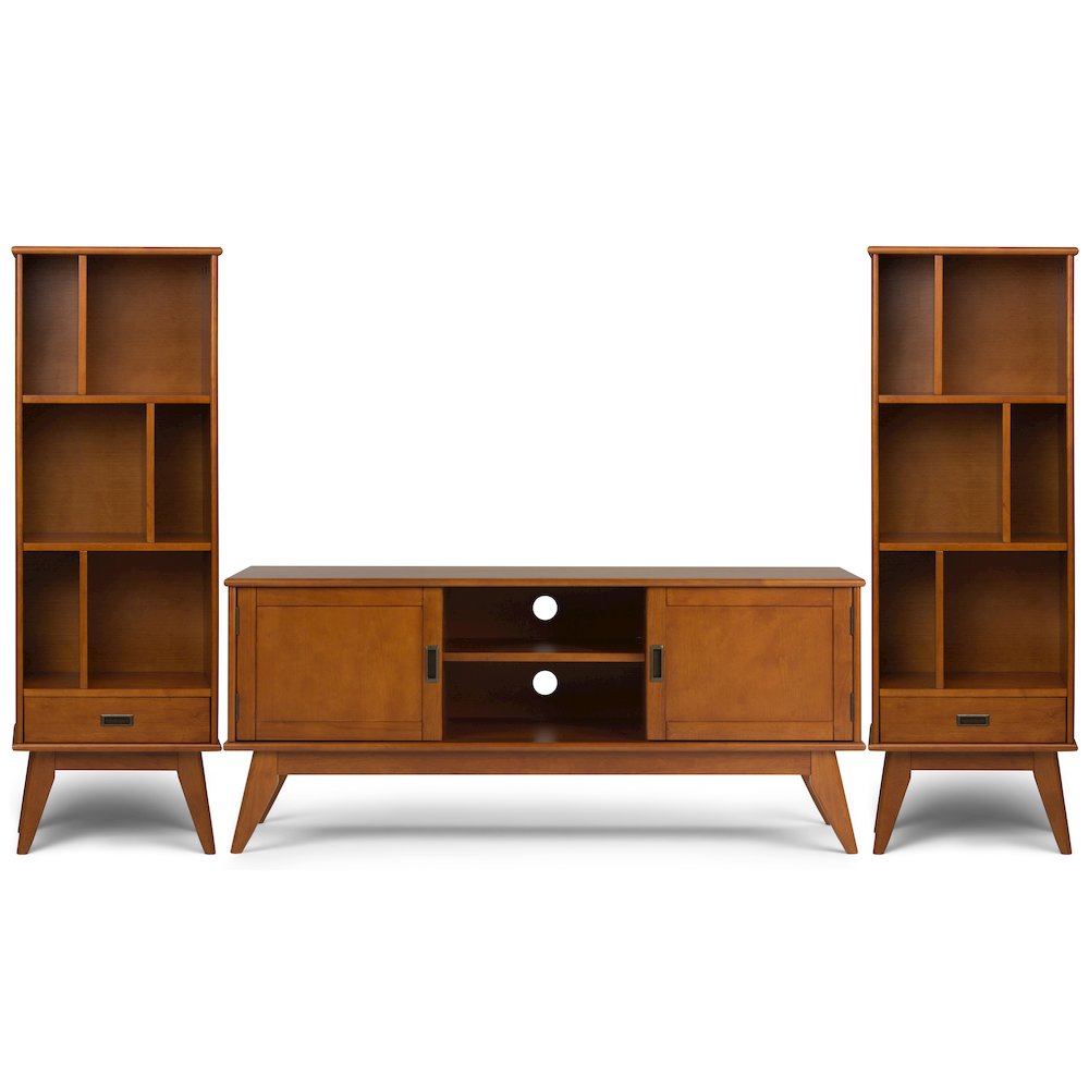 60 inch Wide TV Stand with Two 22 inch Wide Bookcases in Teak Brown (Set of 3). Picture 1
