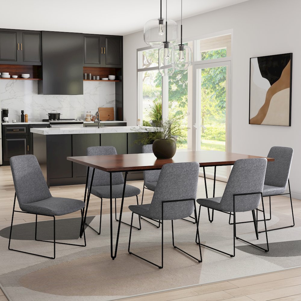 Corina Dining Chair ( Set Of 2 ) In Grey Linen Look Fabric. Picture 5