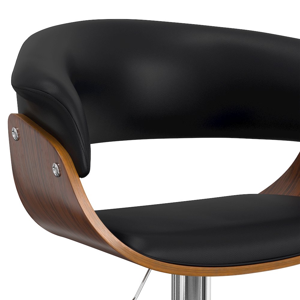 Sheldon Adjustable Swivel Bar Stool In Black Vegan Faux Leather. Picture 2