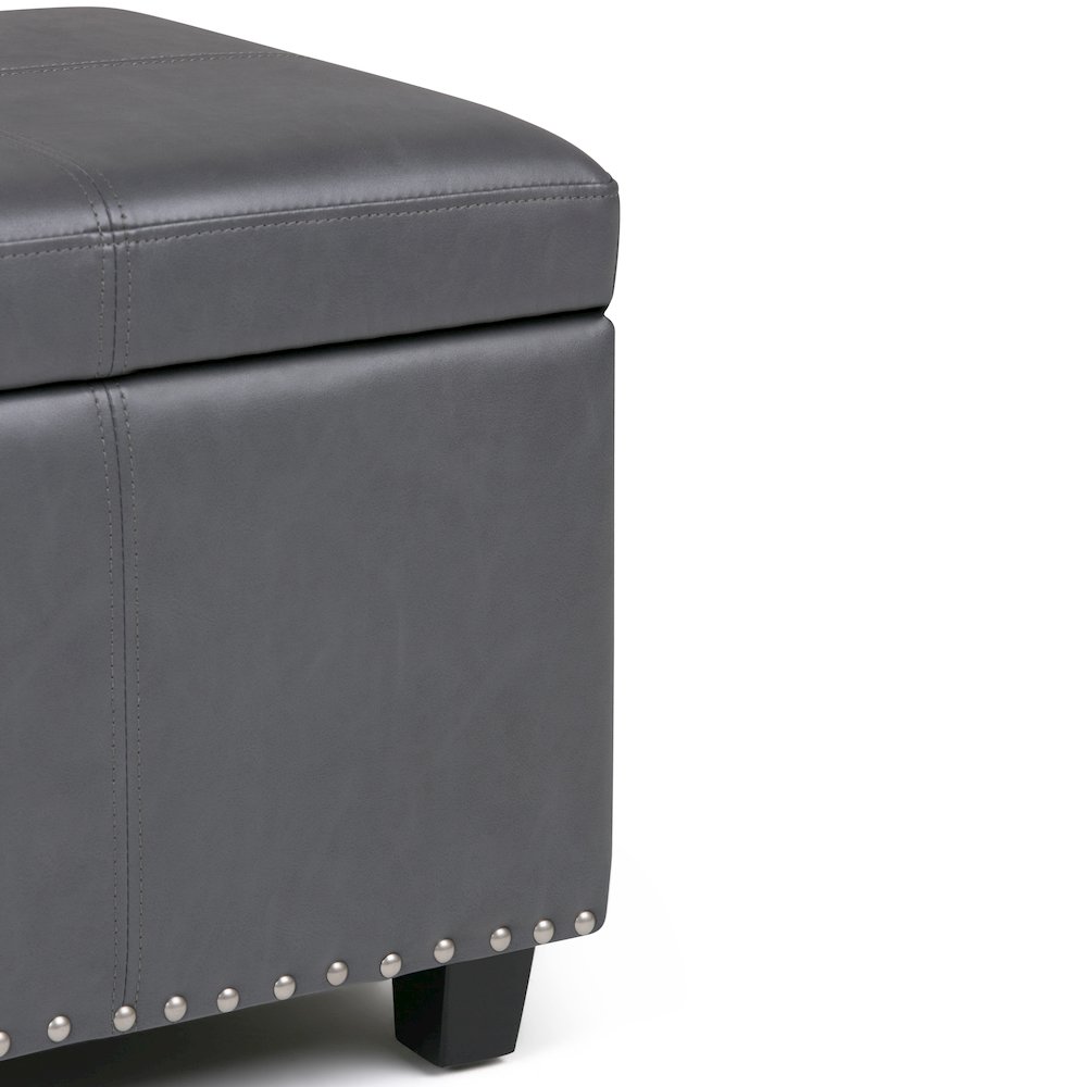 Kingsley Large Storage Ottoman In Stone Grey Vegan Faux Leather. Picture 3