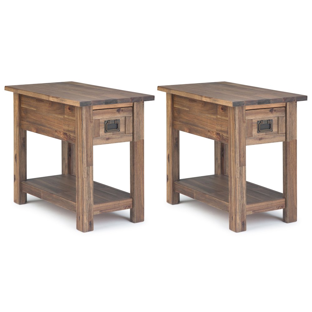 14 inch Solid Acacia Rustic Narrow Side Table (Set of 2). Picture 1