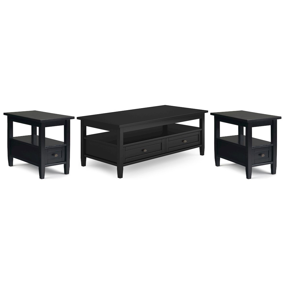 48 inch Wide Coffee Table with 2 14 inch Wide End Tables in Black (Set of 3). Picture 1