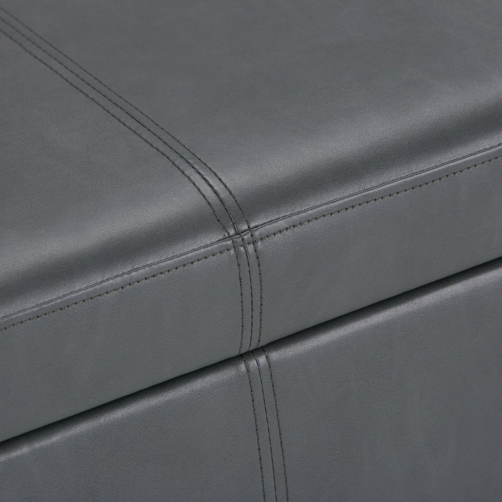 Avalon Storage Ottoman Bench In Stone Grey Vegan Faux Leather. Picture 2