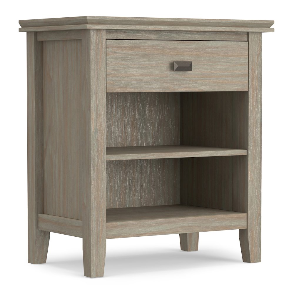 Artisan 24 inch Wide Solid Wood Transitional Bedside Table in Distressed Grey. Picture 1