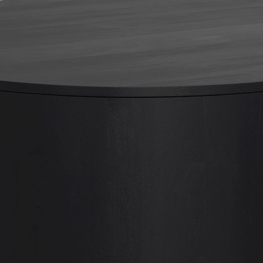 Solid Mango Wood 36 Inch Wide Round Contemporary Drum Coffee Table In Black. Picture 5