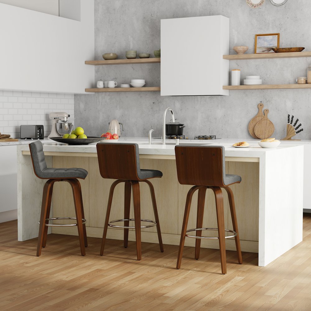 Roland Swivel Bar Stool In Grey Linen Look Fabric. Picture 5