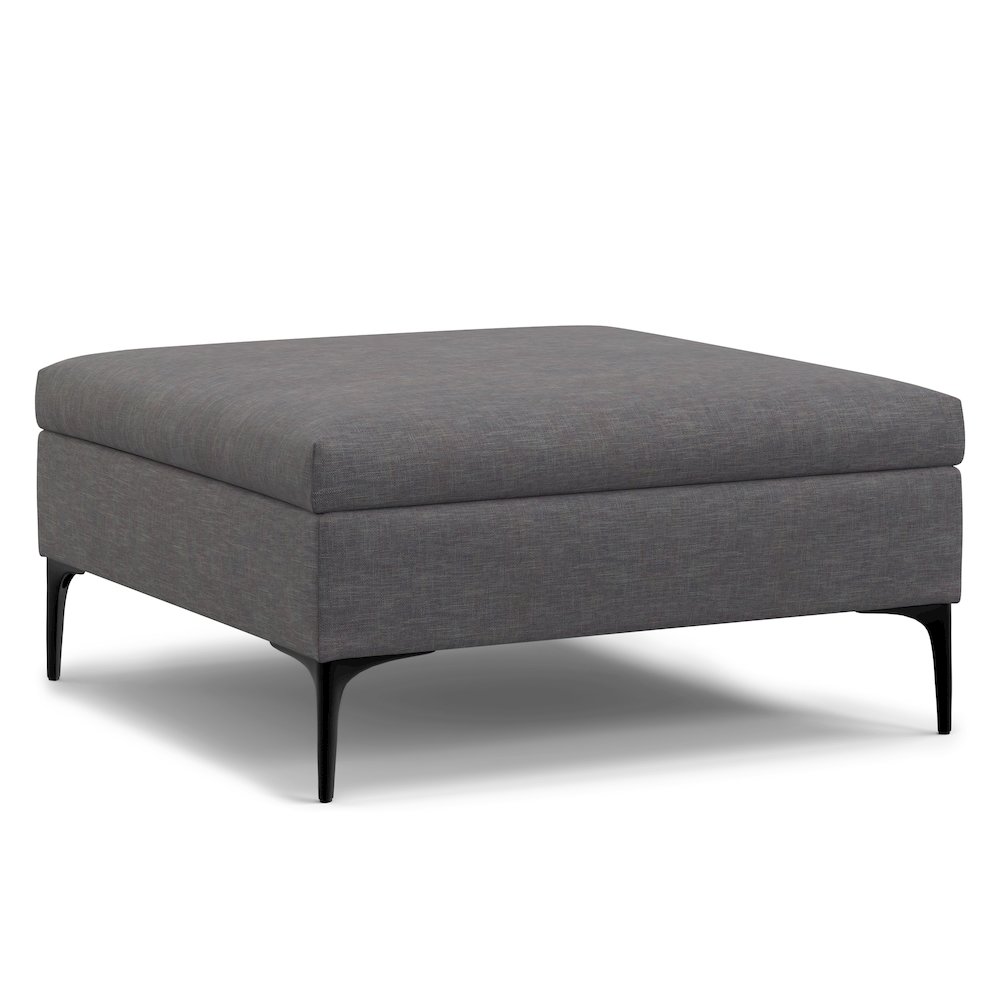 Coffee Table Storage Ottoman With Lift Up Lid In Slate Grey Polyester Linen. Picture 1