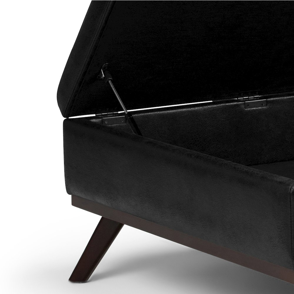 Owen Square Coffee Table Storage Ottoman In Distressed Black Vegan Faux Leather. Picture 4