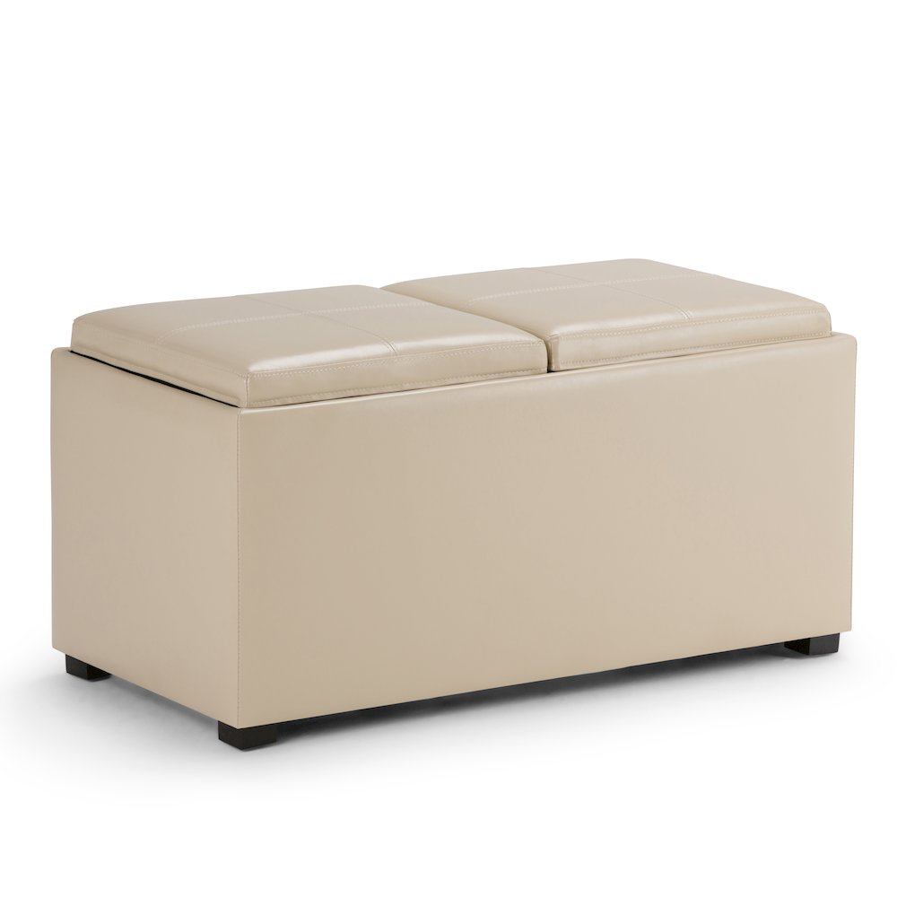 Avalon 5 Piece Storage Ottoman In Satin Cream Vegan Faux Leather. Picture 1