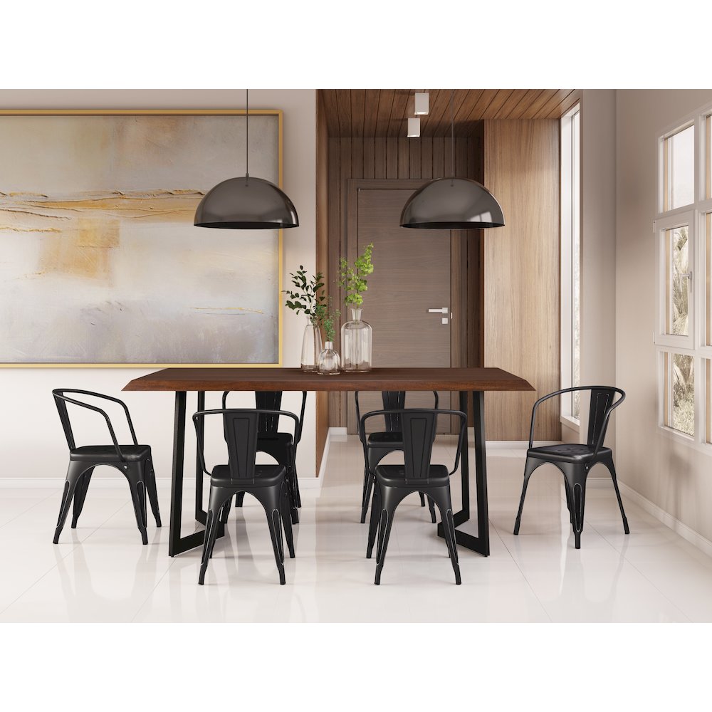 Larkin Solid Mango Wood Iv 7 Piece Dining Set In Distressed Black And Silver. Picture 5
