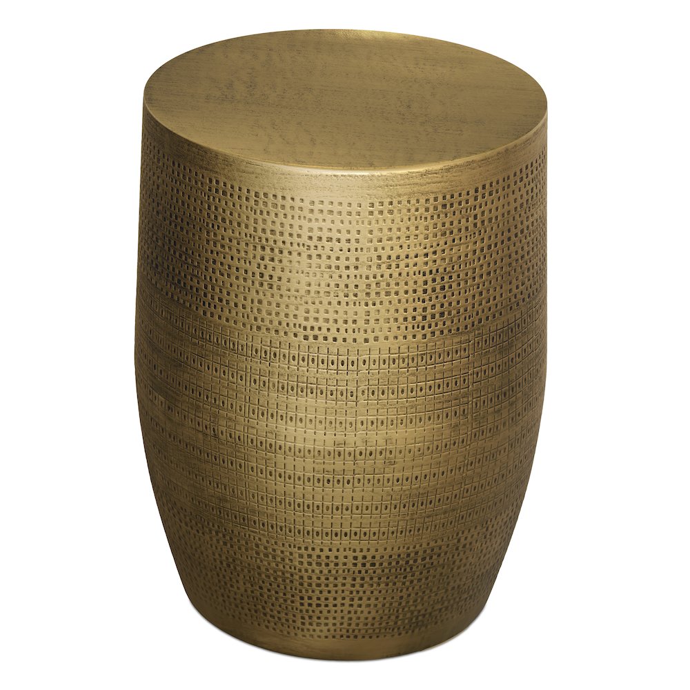 15"W Boho Morse Pattern Metal Accent Table in Antique Brass Iron, Assembled. Picture 3