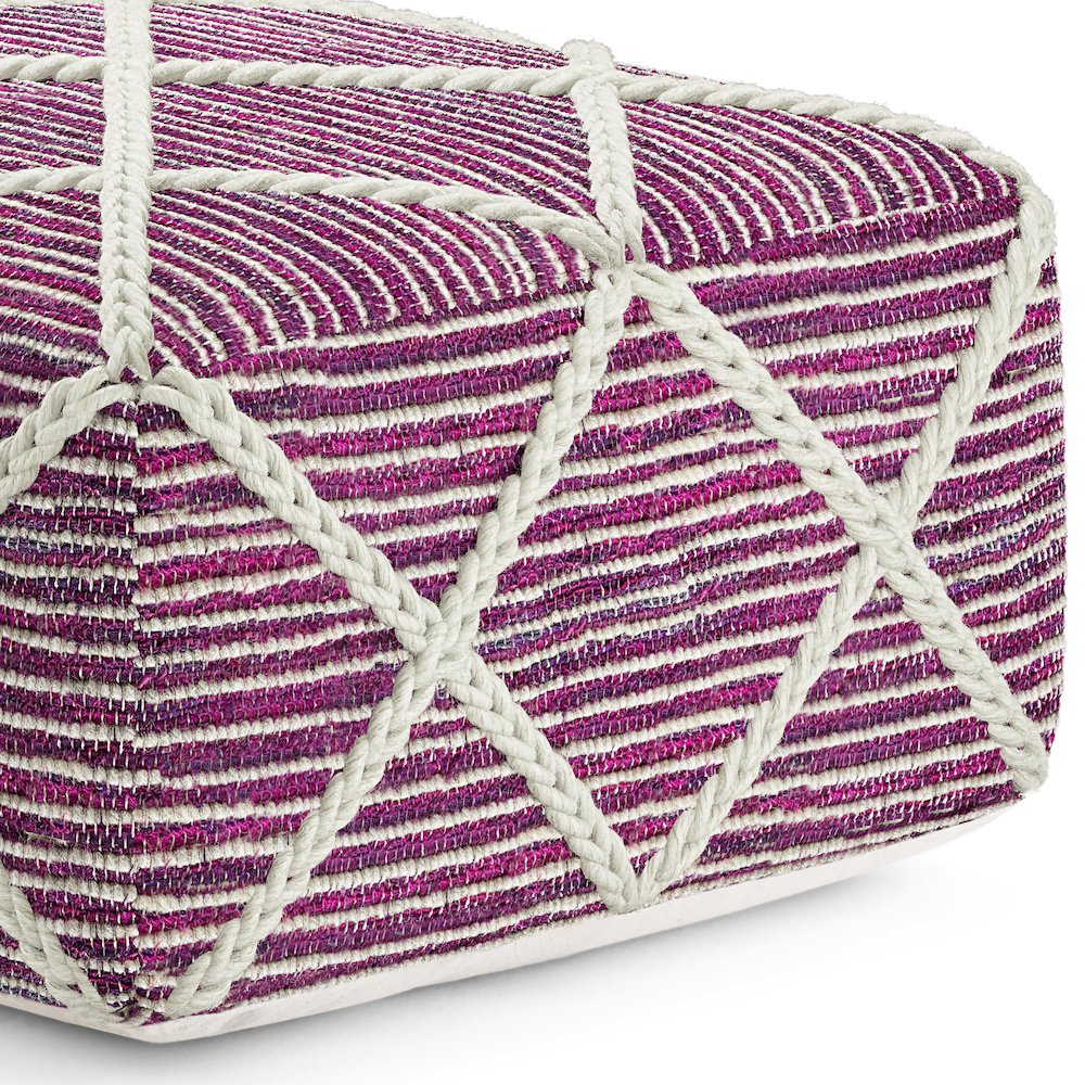 Cowan Square Pouf in Magenta and Natural Handloom Woven. Picture 7