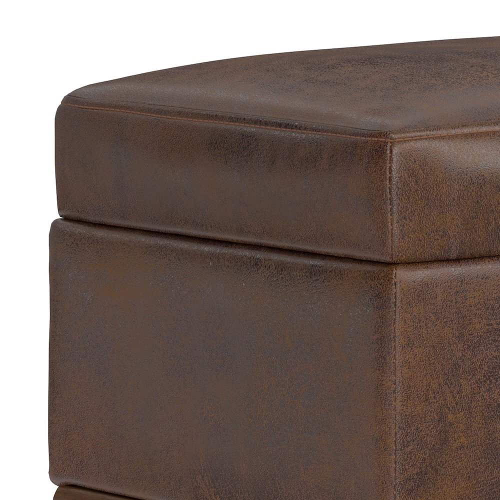 Small Storage Ottoman In Distressed Chestnut Brown Vegan Faux Leather. Picture 2