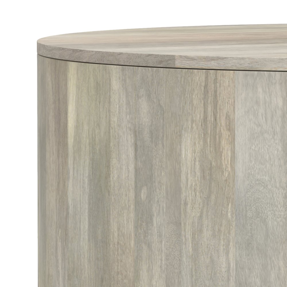 Solid Mango Wood 36 Inch Wide Round Contemporary Drum Coffee Table In White Wash. Picture 3