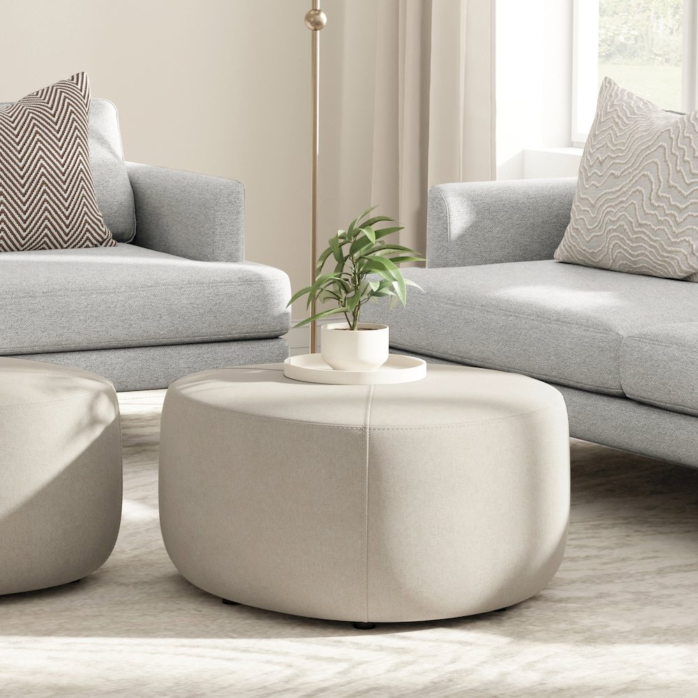 Moore Large Ottoman In Natural Linen Look Fabric. Picture 5