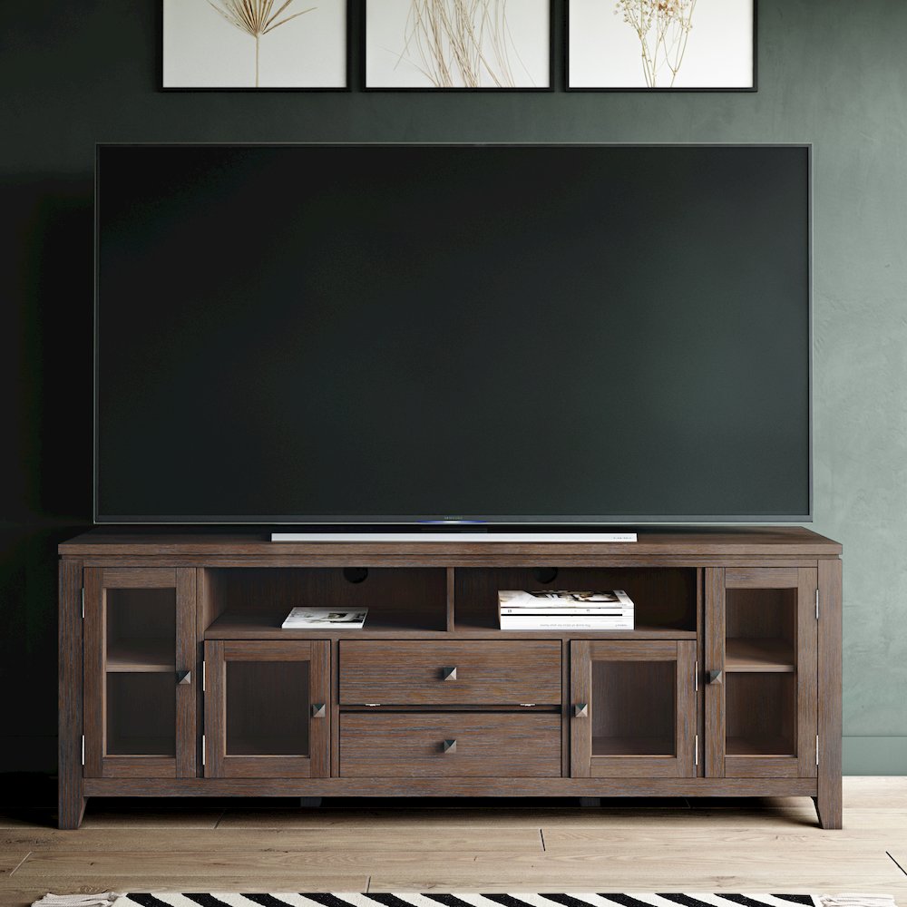 72 Inch Wide Tv Media Stand In Farmhouse Brown For Tvs Up To 80 Inches. Picture 5
