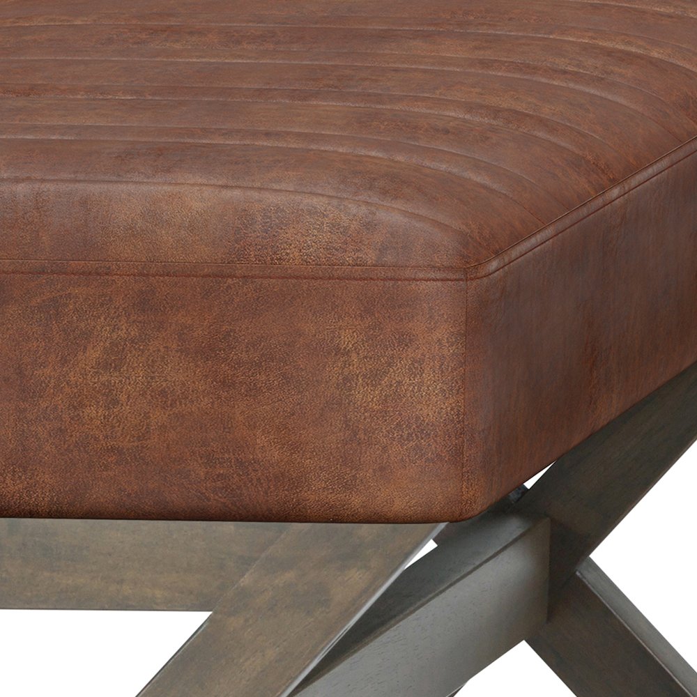 Salinger Solid Hardwood Large Ottoman Bench In Distressed Saddle Brown. Picture 2