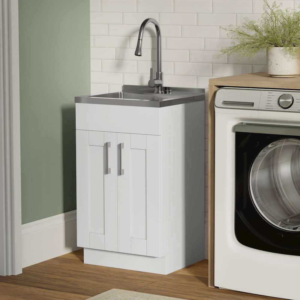 Modern Wide Shaker All-In-One 20-inch Laundry Utility Sink and Cabinet. Picture 7