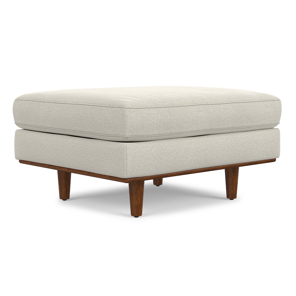 33 inch Wide Mid-Century Modern Table Ottoman in Cream White Woven-Blend Fabric. Picture 2