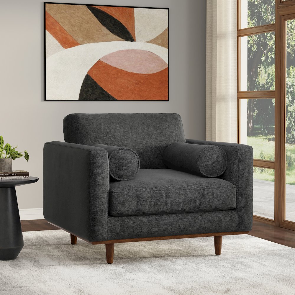Morrison 42 inch Wide Mid-Century Modern Arm Chair in Charcoal Grey. Picture 6