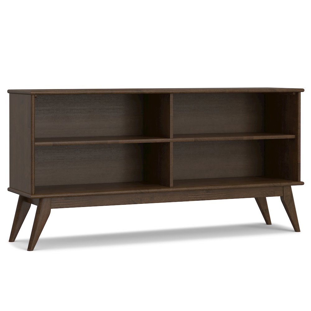 SOLID HARDWOOD 30 inch x 64 inch Mid Century Modern Low Bookcase in Walnut Brown. Picture 1