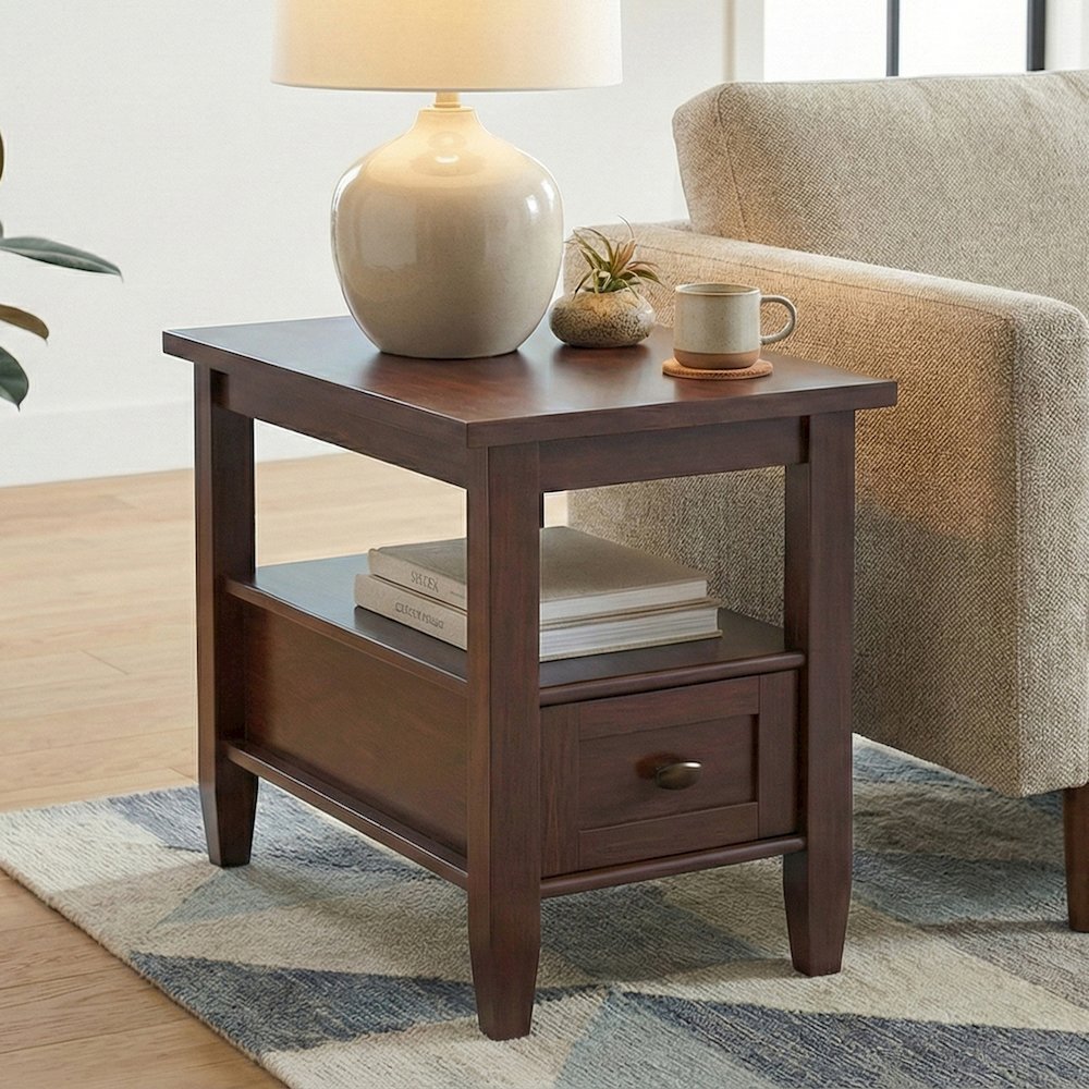 14 inch Wide Solid Wood Transitional Narrow Side Table in Russet Brown. Picture 6