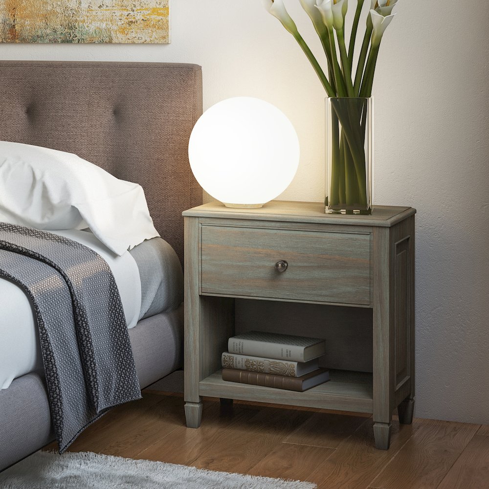 Solid Wood 24 Inch Wide Traditional Bedside Nightstand Table In Distressed Grey. Picture 5
