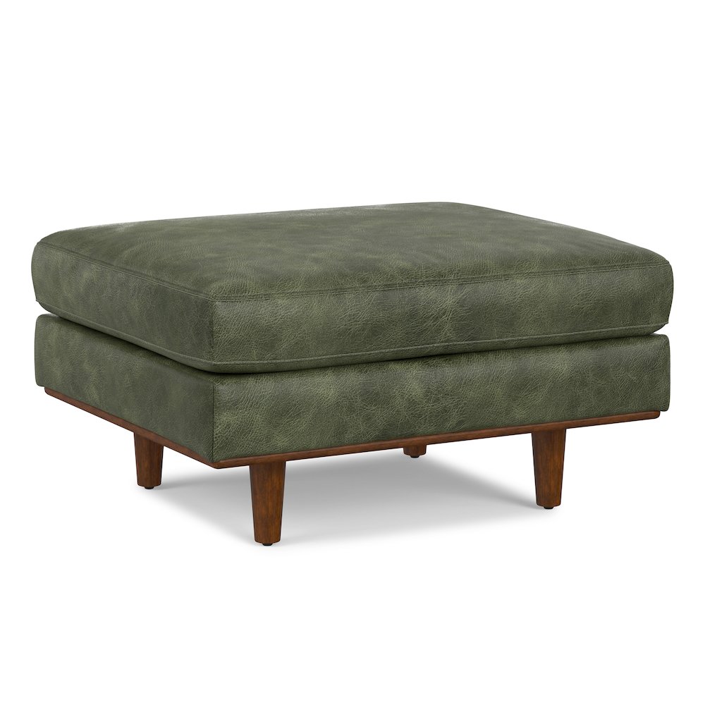33 Inch Wide Mid-Century Modern Table Ottoman In Moss Green Genuine Leather. Picture 1