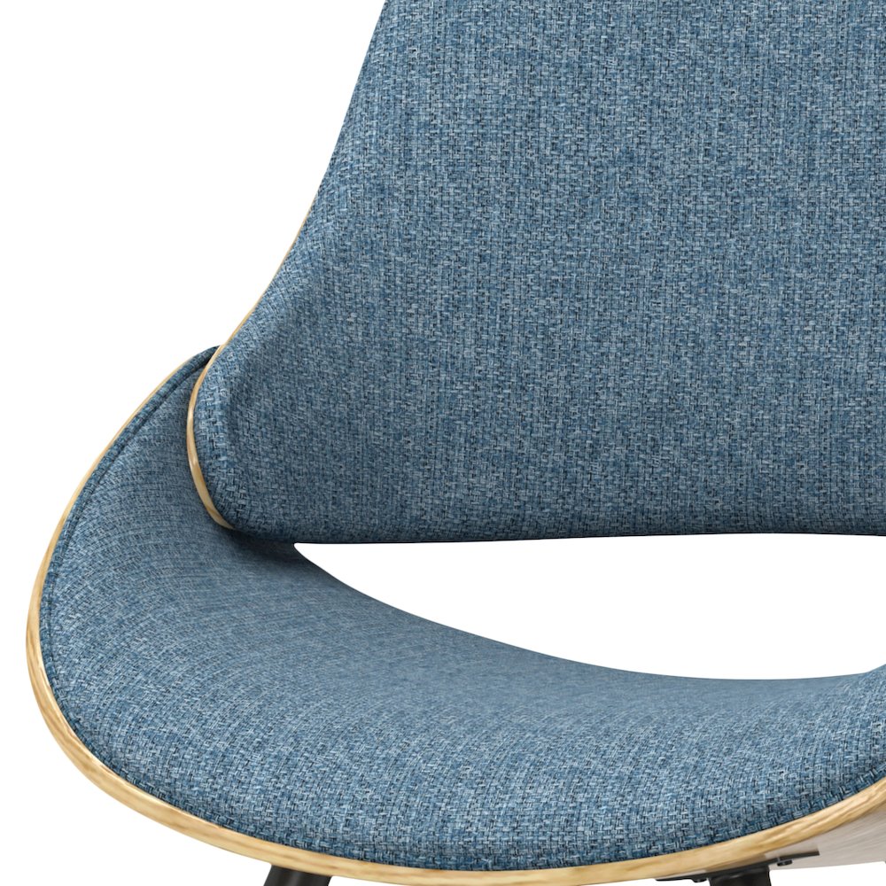 Bentwood Dining Chair With Wood Back In Light Wood In Denim Blue Linen Fabric. Picture 4