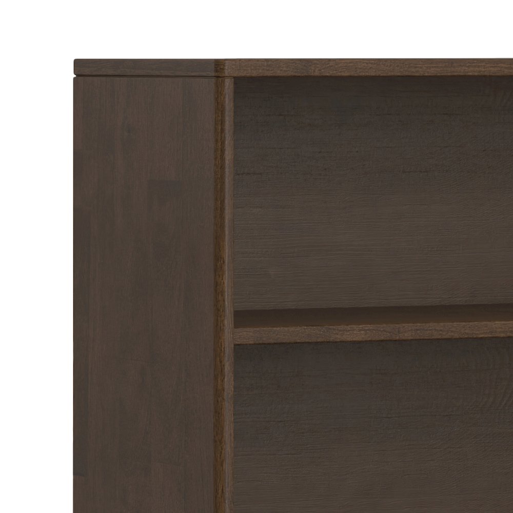 30 inch x 64 inch Solid Wood Mid Century 4-Shelf Low Bookcase in Walnut Brown. Picture 2