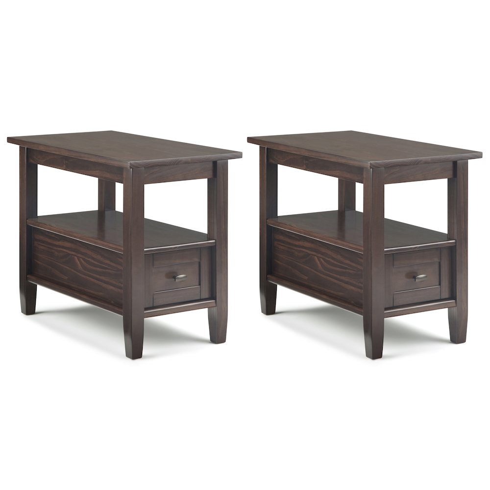 14 inch Solid Wood Transitional Narrow End Table in Tobacco Brown (Set of 2). Picture 1