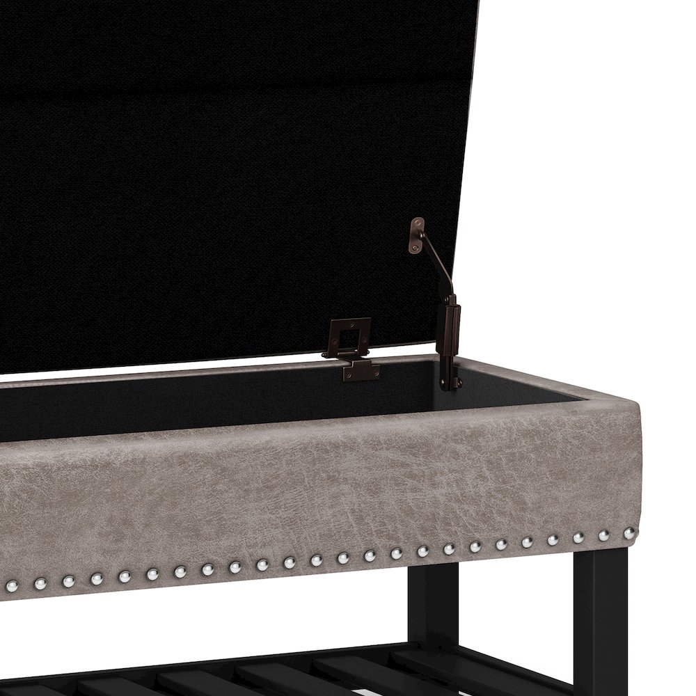 Lomond Solid Wood Storage Ottoman Bench In Distressed Grey Taupe. Picture 4