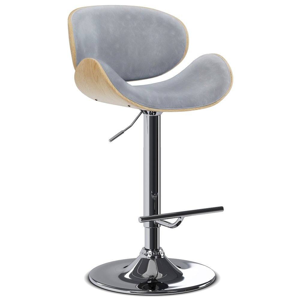 Marana Bentwood Adjustable Swivel Bar Stool In Stone Grey Vegan Faux Leather. Picture 1