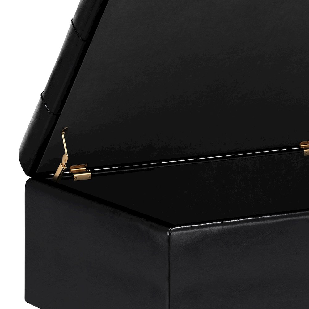 Harrison Small Coffee Table Storage Ottoman In Midnight Black Faux Leather. Picture 3
