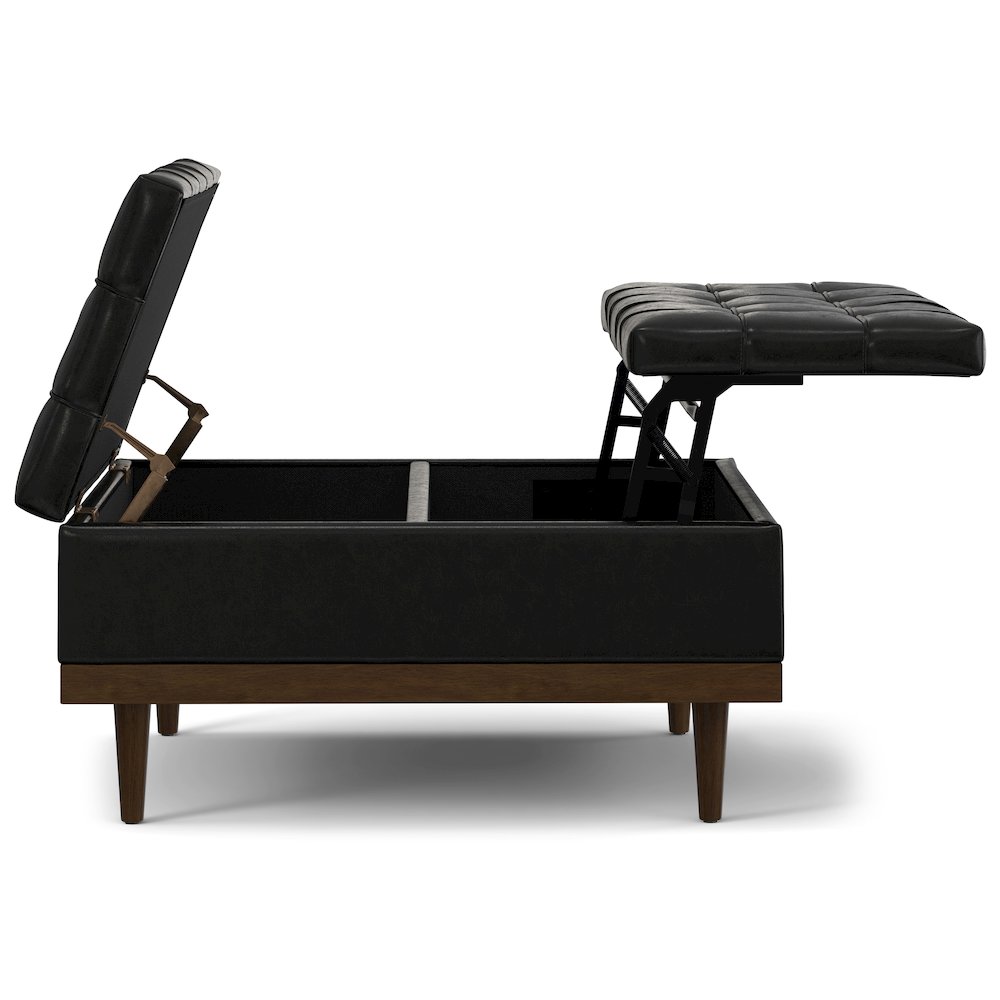 Mariah Lift Top Table Storage Ottoman in Midnight Black PU Black faux leather. Picture 3