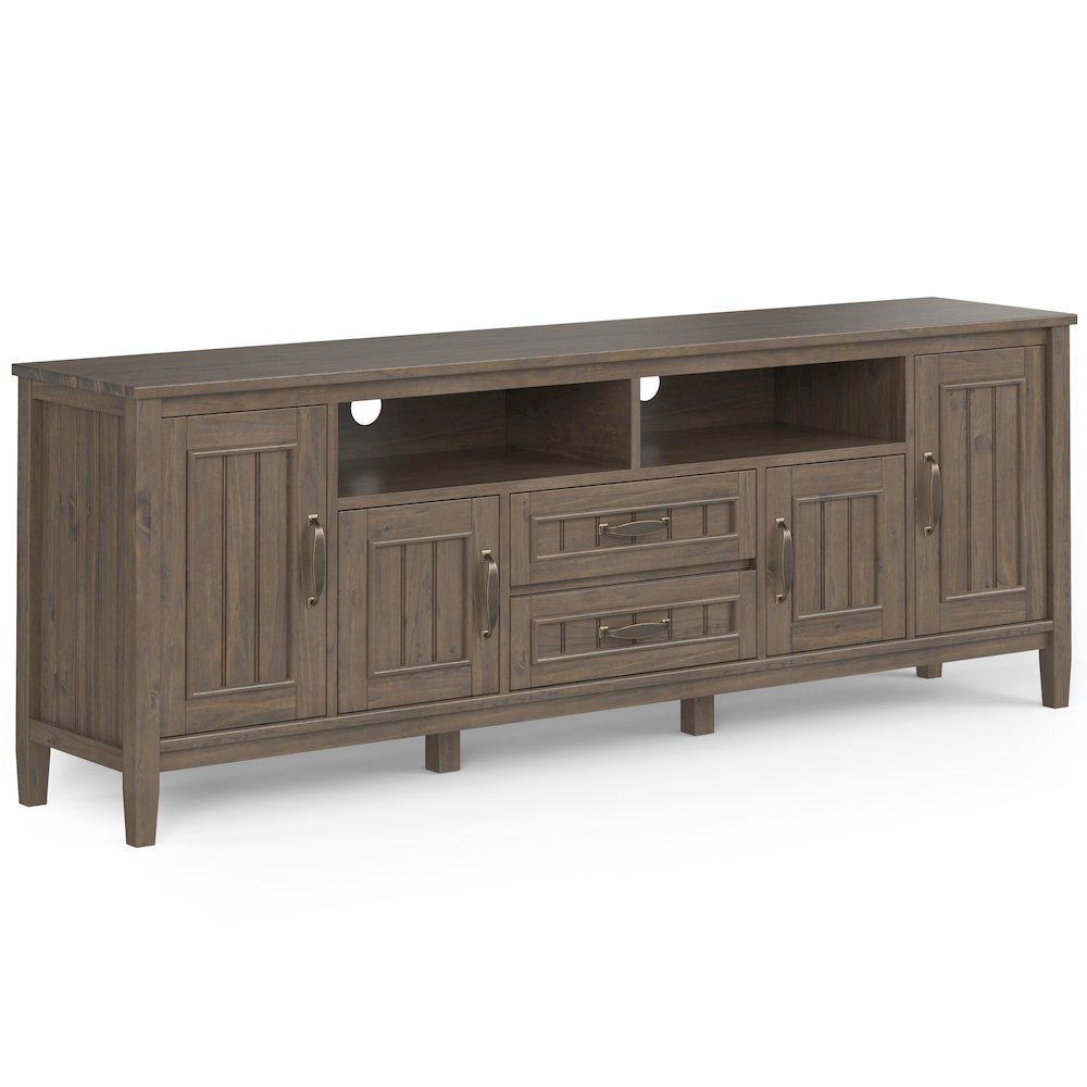 Lev Solid Wood 72 Inch Tv Media Stand In Smoky Brown For Tvs Up To 80 Inches. Picture 1