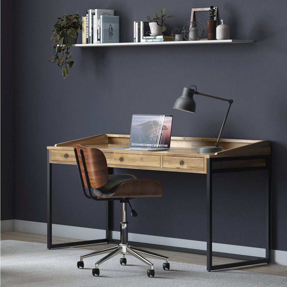 Ralston Solid Acacia Wood Desk In Distressed Golden Wheat. Picture 5