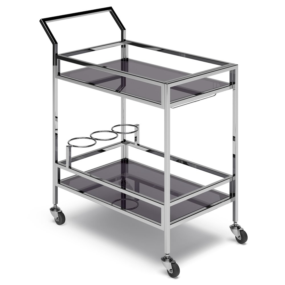 Watts 26 Inch Bar Cart In Chrome. Picture 1