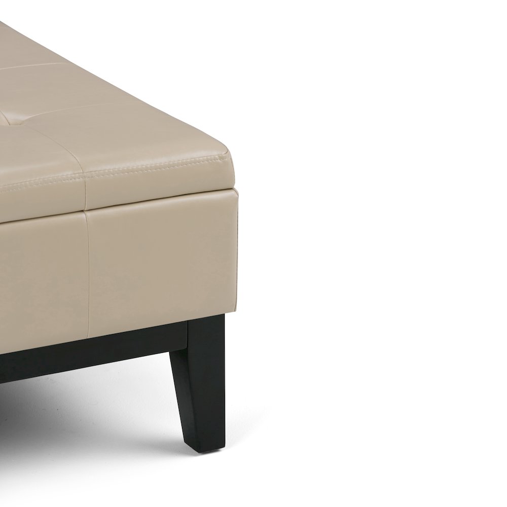 Dover Square Coffee Table Storage Ottoman In Satin Cream Vegan Faux Leather. Picture 3