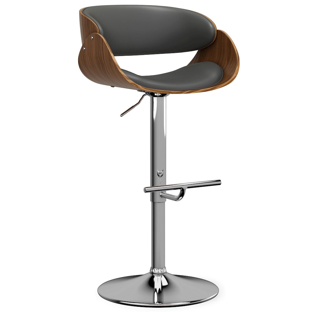 Amery Adjustable Swivel Bar Stool In Charcoal Grey Vegan Faux Leather. Picture 1
