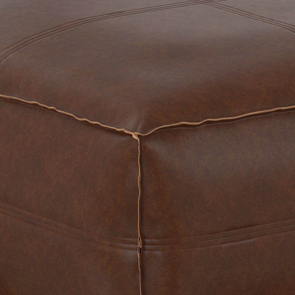 Brody Large Square Coffee Table Pouf In Distressed Dark Brown Vegan Faux Leather. Picture 2