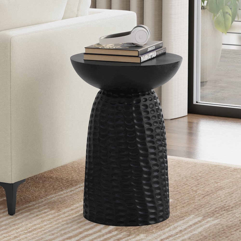 Boyd 16 inch Wide Solid Mango Contemporary Tall Accent Table in Black. Picture 2