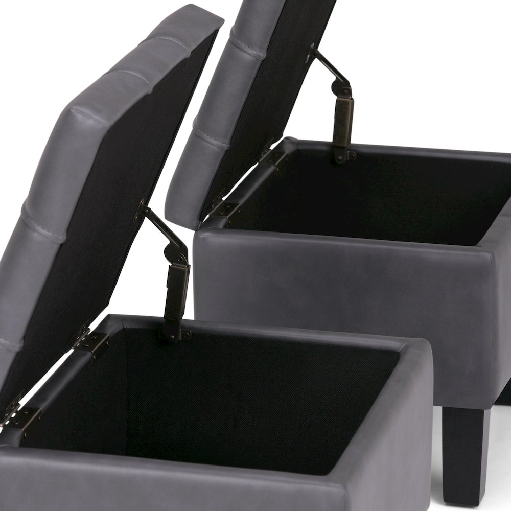 Dover 3 Piece Storage Ottoman In Stone Grey Vegan Faux Leather. Picture 3