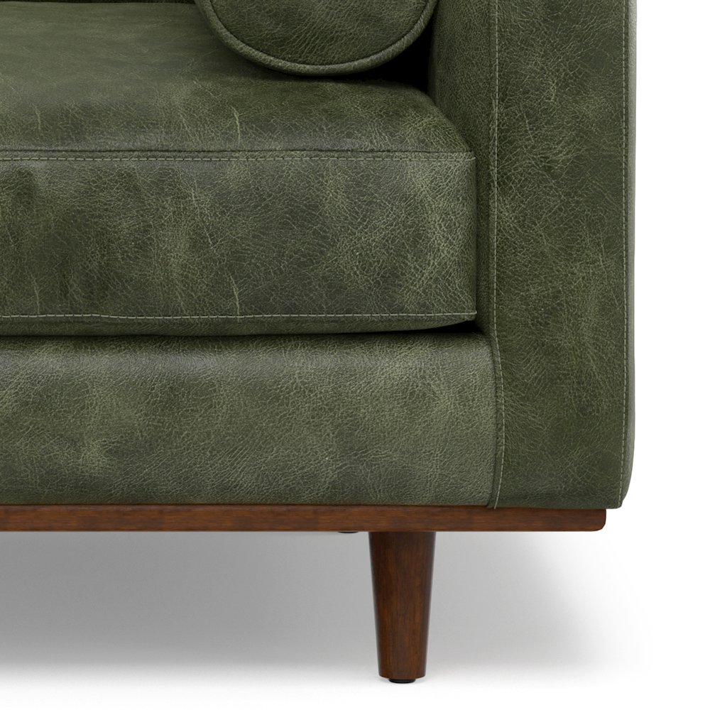 Mid-Century Modern Accent Chair In Moss Green Top Grain Genuine Leather. Picture 3