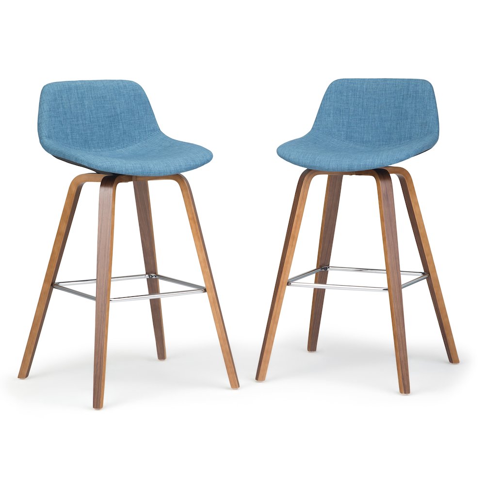 Counter Height Stool (Set Of 2) In Medium Blue Linen Look Fabric. Picture 4