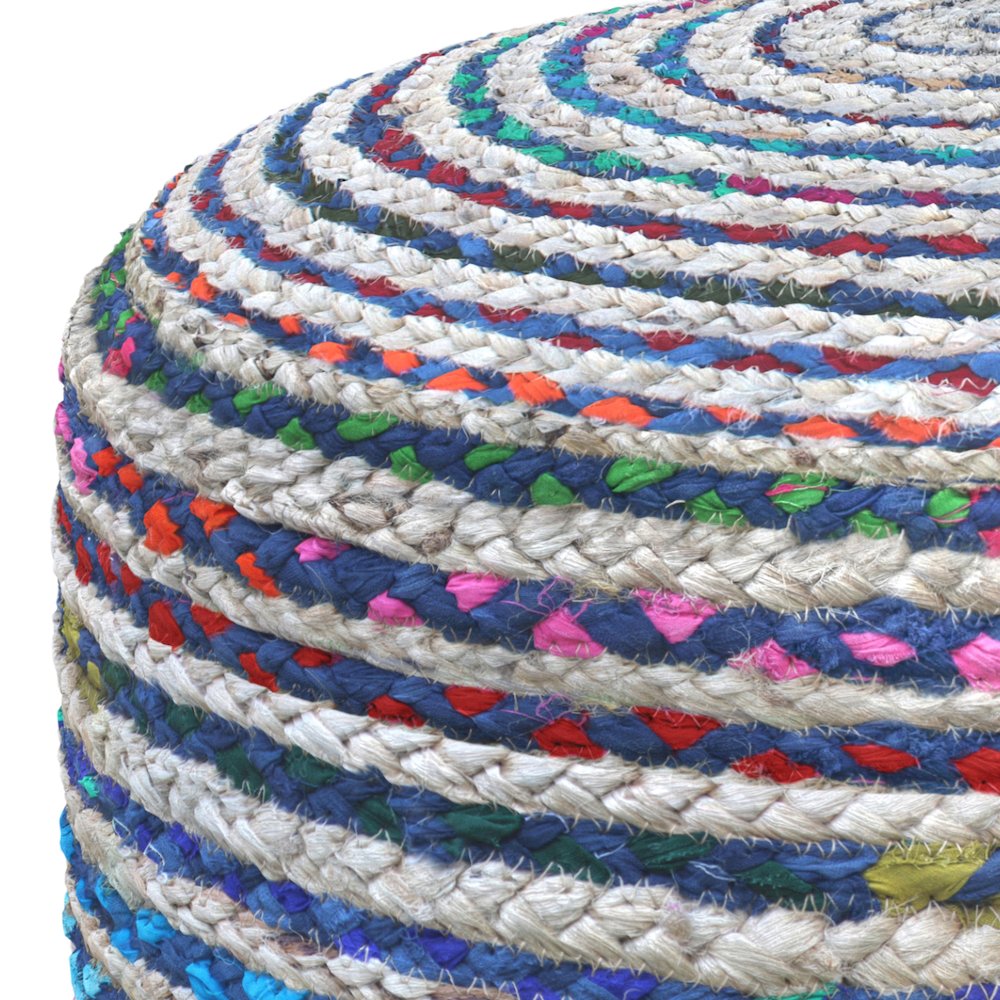 Margo Round Pouf In Blue Braided Jute. Picture 3