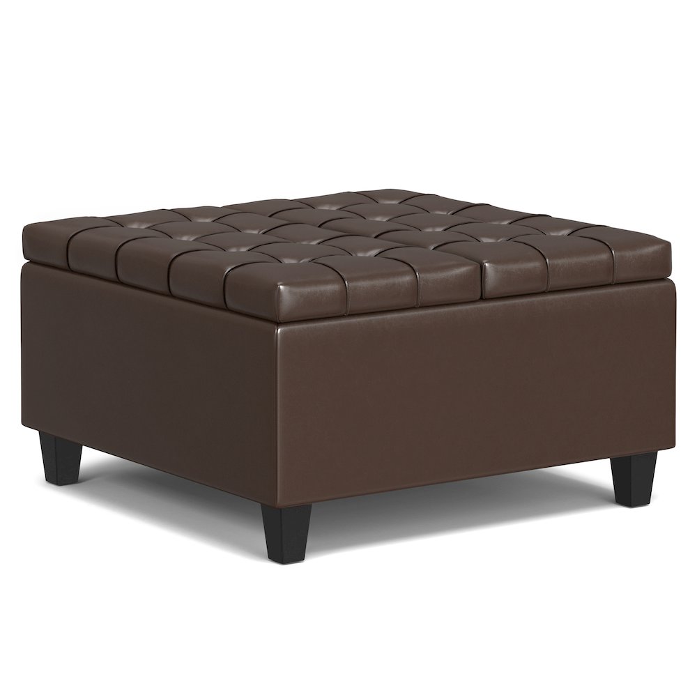 Harrison Small Square Coffee Table Storage Ottoman in Chocolate Brown. Picture 7