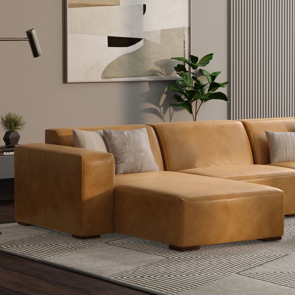 Rex Left Chaise Sofa Module In Genuine Leather. Picture 5