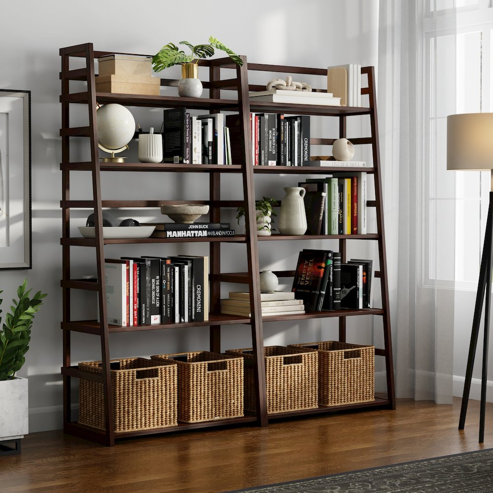 Acadian 30 Inch Solid Wood 5 Shelf Ladder Bookcase In Brunette Brown (Set Of 2). Picture 6