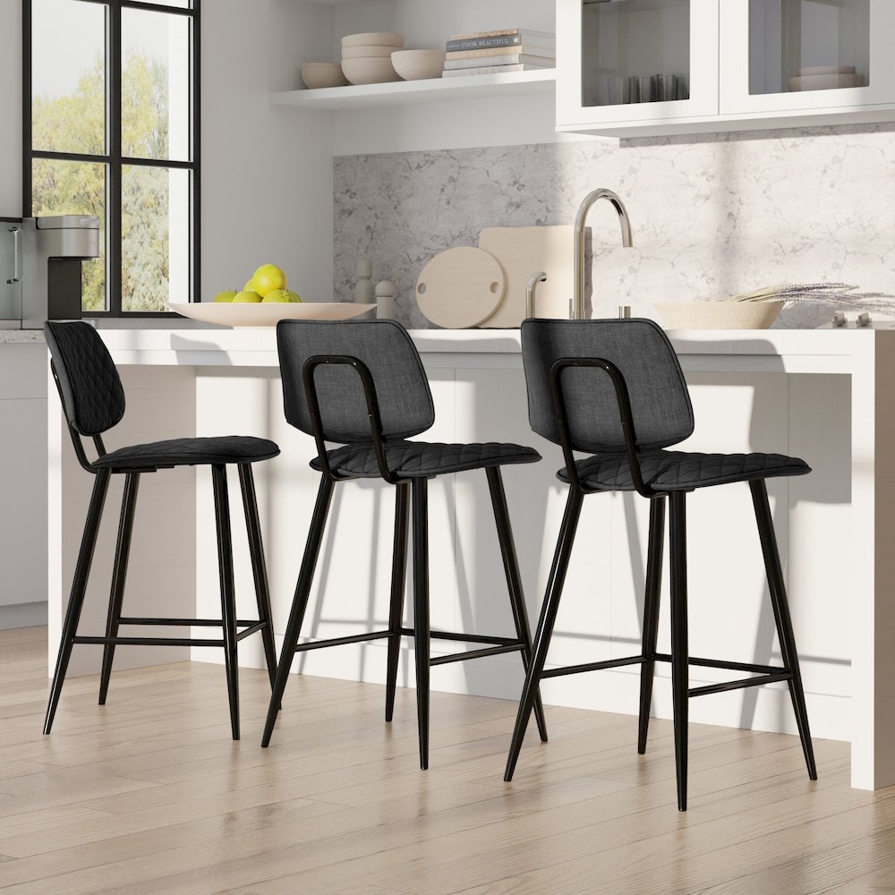 Raya Counter Height Stool (Set Of 2) In Charcoal Polyester Linen Fabric. Picture 5